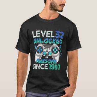 Camiseta Nivel 32 Desbloqueado Increíble Desde 1991 32º Gam