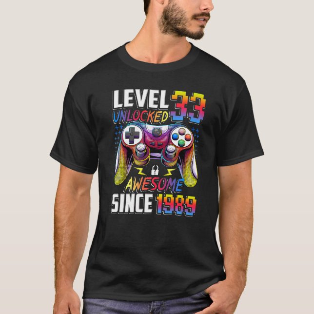 Camiseta Nivel 33 desbloqueado increíble desde 1989 33 cump (Anverso)