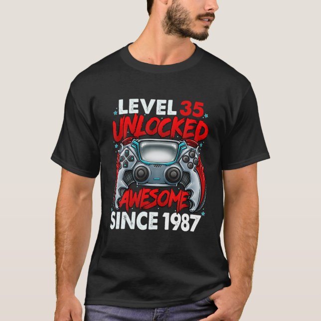 Camiseta Nivel 35 Desbloqueado Desde 1987 35º Cumpleaños (Anverso)