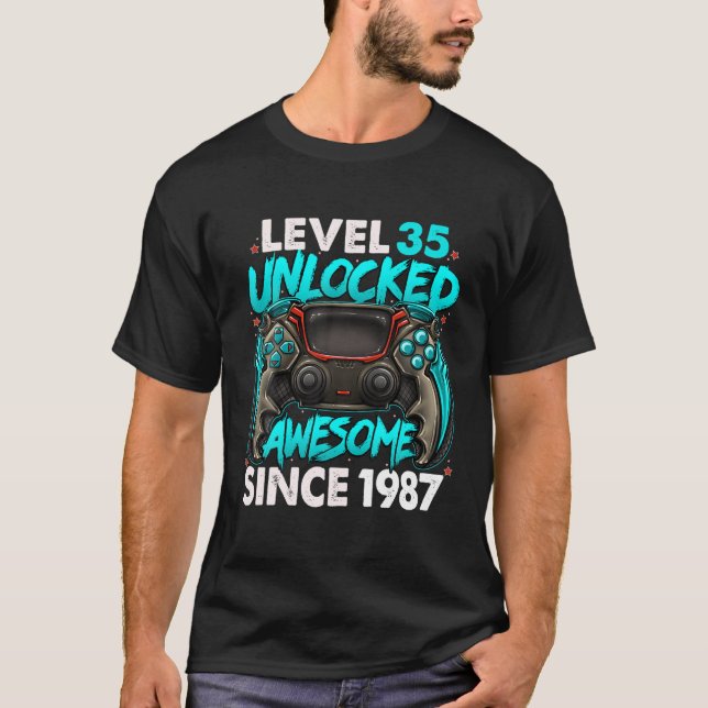 Camiseta Nivel 35 Desbloqueado Desde 1987 35º Cumpleaños (Anverso)