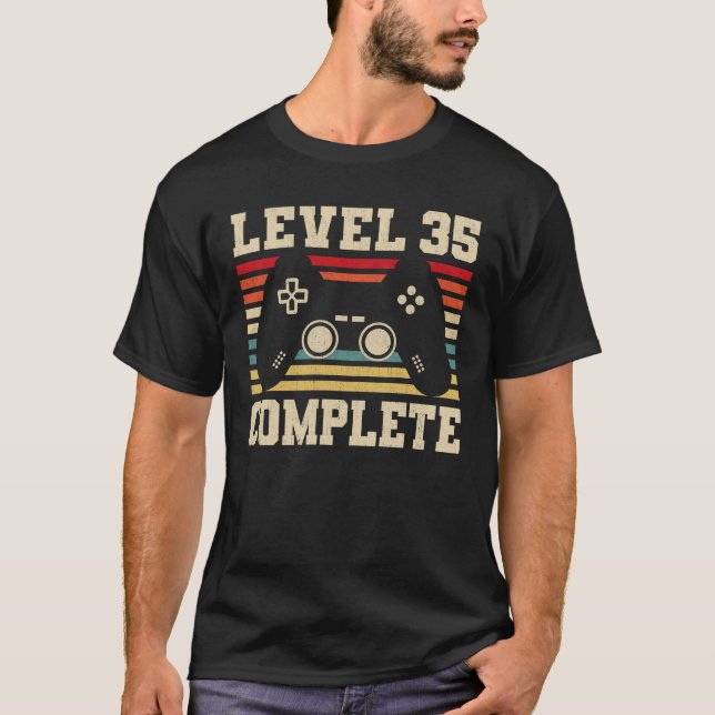 Camiseta Nivel 35 Jugador de video completo de 35º cumpleañ (Anverso)
