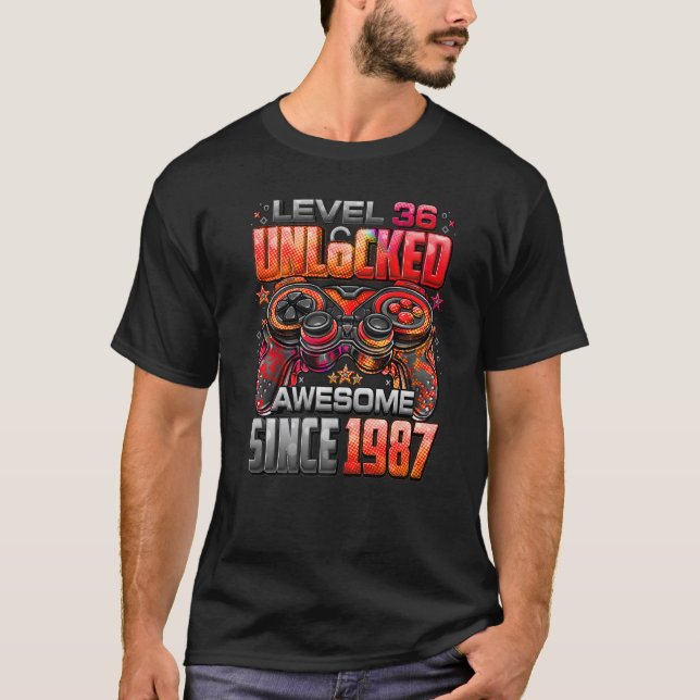 Camiseta Nivel 36 Desbloqueado desde 1987 36º cumpleaños (Anverso)