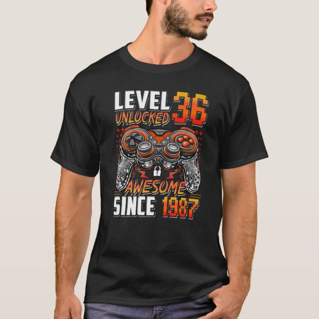 Camiseta Nivel 36 Desbloqueado desde 1987 36º cumpleaños (Anverso)