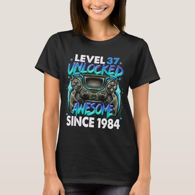 Camiseta Nivel 37 Desbloqueado desde 1984 37º cumpleaños (Anverso)