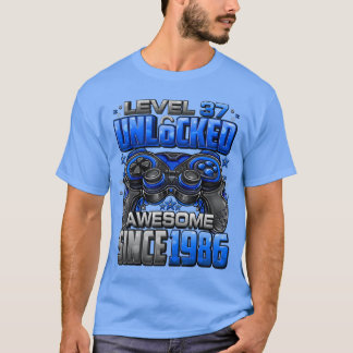Camiseta Nivel 37 Desbloqueado Increíble Desde 1986 Cumplea