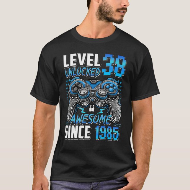 Camiseta Nivel 38 desbloqueado increíble desde 1985 38º cum (Anverso)