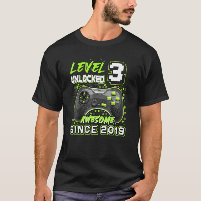 Camiseta Nivel 3 Desbloqueado desde 2019 Tercer cumpleaños  (Anverso)