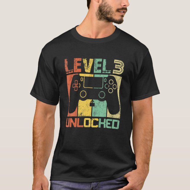 Camiseta Nivel 3 Juego De Vídeo Desbloqueado 3º Regalo De C (Anverso)