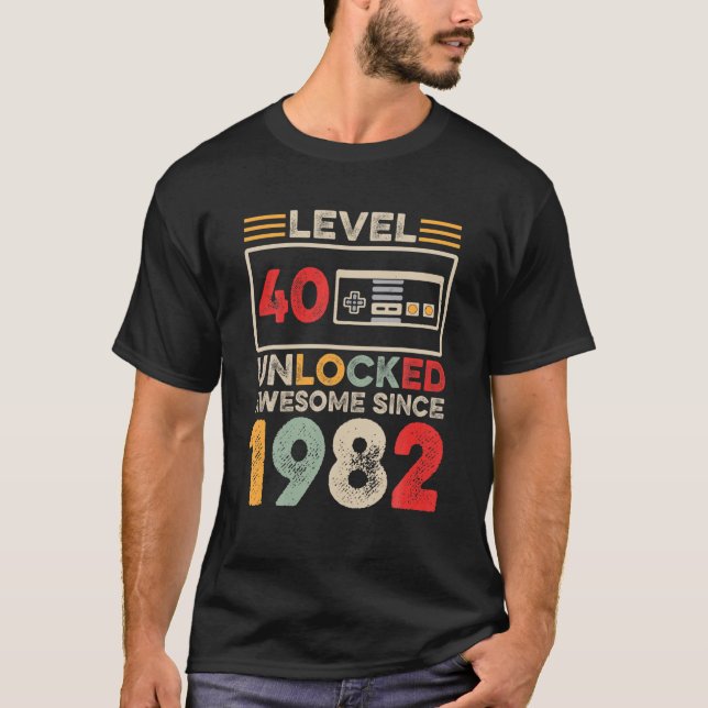Camiseta Nivel 40 Desbloqueado 40 Cumpleaños Impresionante  (Anverso)