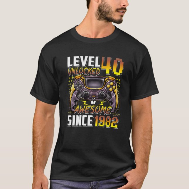 Camiseta Nivel 40 Desbloqueado Impresionante Desde 1982 40º (Anverso)