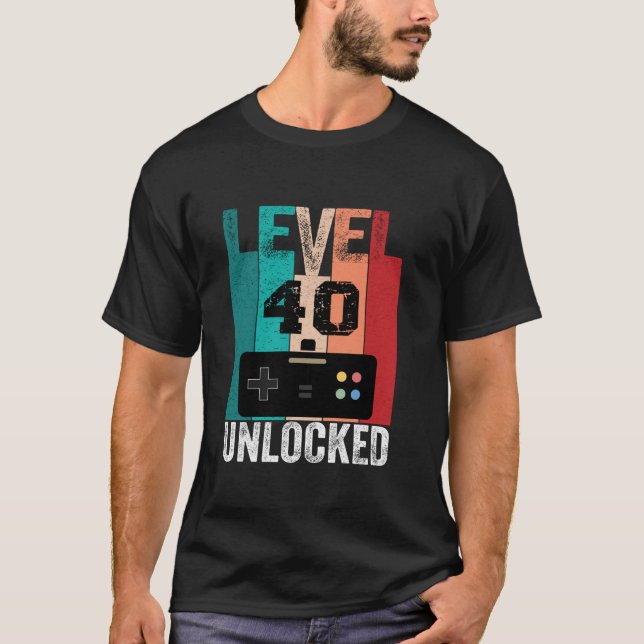 Camiseta Nivel 40 Jugador de video de cumpleaños desbloquea (Anverso)