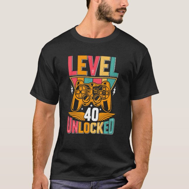 Camiseta Nivel 40 Videojuego de cumpleaños desbloqueado 40 (Anverso)