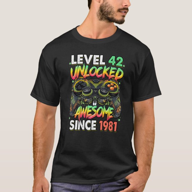 Camiseta Nivel 42 Desbloqueado desde 1981 42º cumpleaños (Anverso)