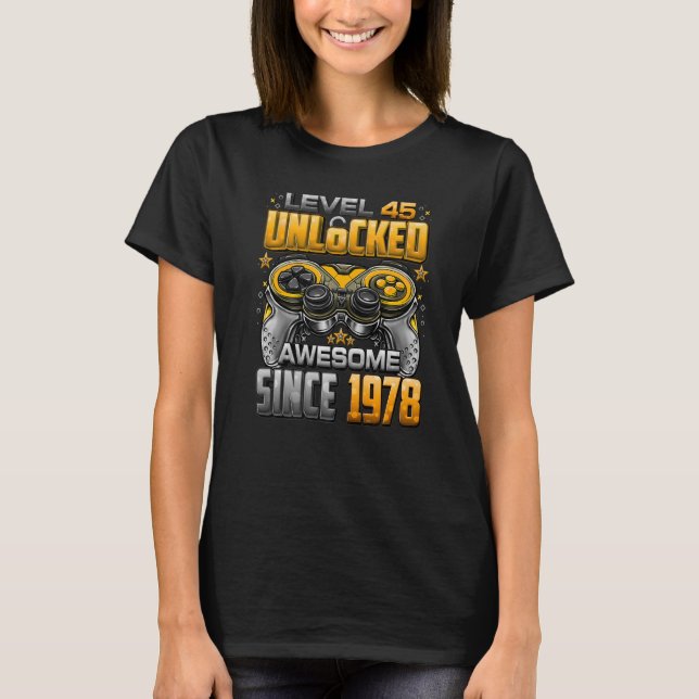 Camiseta Nivel 45 desbloqueado increíble desde 1978 45º cum (Anverso)