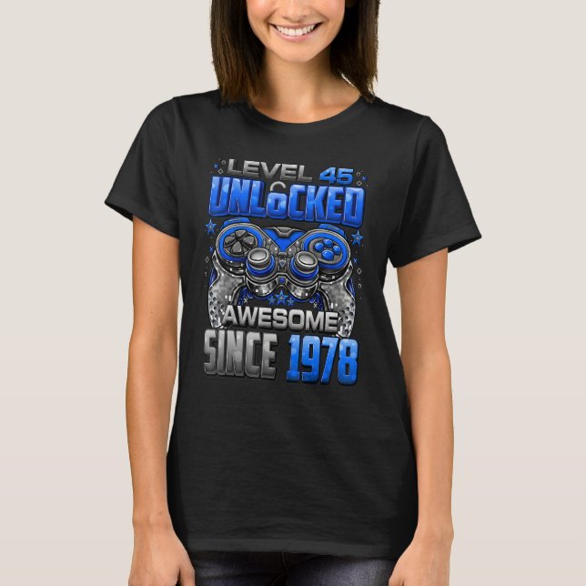 Camiseta Nivel 45 desbloqueado increíble desde 1978 45º cum (Anverso)