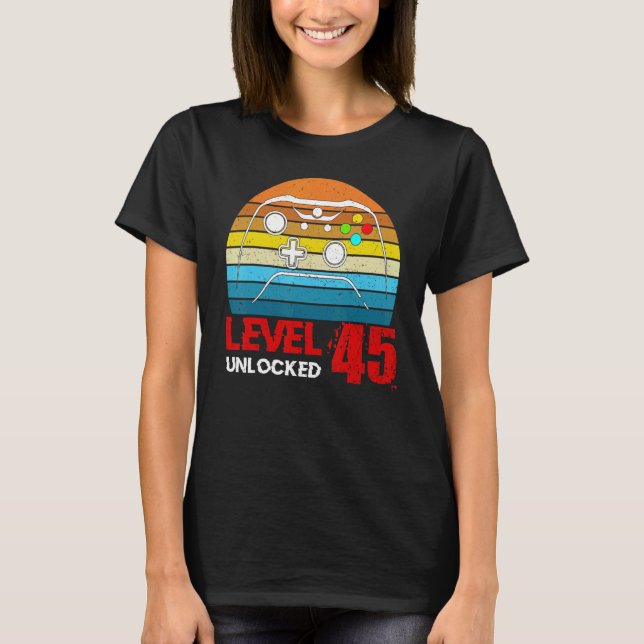 Camiseta Nivel 45 Video Gamer desbloqueado 45º cumpleaños h (Anverso)
