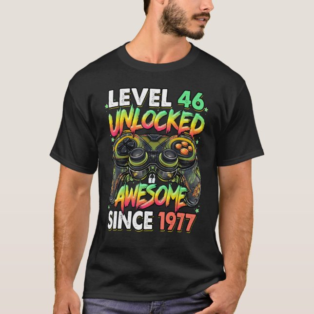 Camiseta Nivel 46 Desbloqueado desde 1977 46º cumpleaños (Anverso)