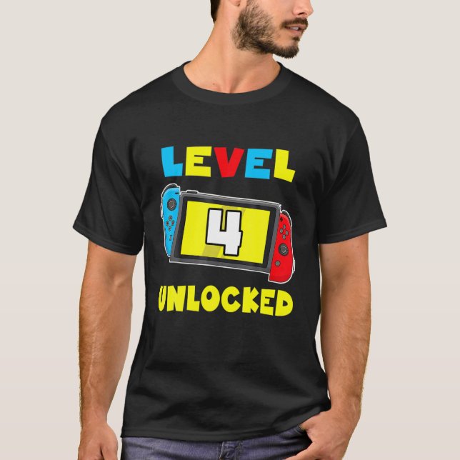 Camiseta Nivel 4 Desbloqueado 4º Juego De Videojuegos De Cu (Anverso)