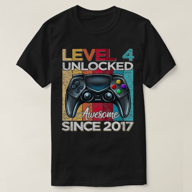 Camiseta Nivel 4 Desbloqueado desde 2017 Cuarto Cumpleaños  (Diseño del anverso)