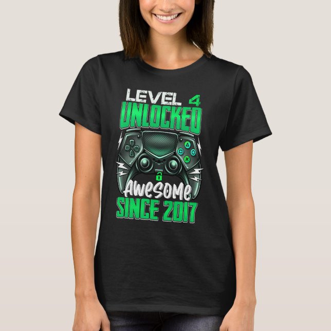 Camiseta Nivel 4 Desbloqueado desde 2017 Cuarto Cumpleaños  (Anverso)