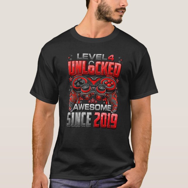 Camiseta Nivel 4 Desbloqueado desde 2019 Cuarto Cumpleaños  (Anverso)