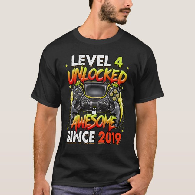 Camiseta Nivel 4 Desbloqueado desde 2019 Cuarto Cumpleaños  (Anverso)