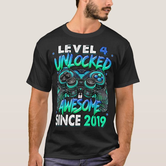Camiseta Nivel 4 Desbloqueado desde 2019 Cuarto Cumpleaños  (Anverso)