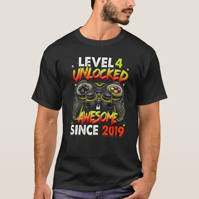 Camiseta Nivel 4 Desbloqueado desde 2019 Cuarto Cumpleaños  (Anverso)