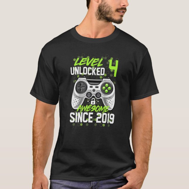 Camiseta Nivel 4 Desbloqueado desde 2019 Cuarto Cumpleaños  (Anverso)