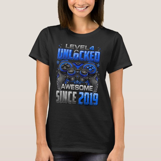 Camiseta Nivel 4 Desbloqueado desde 2019 Cuarto Cumpleaños  (Anverso)