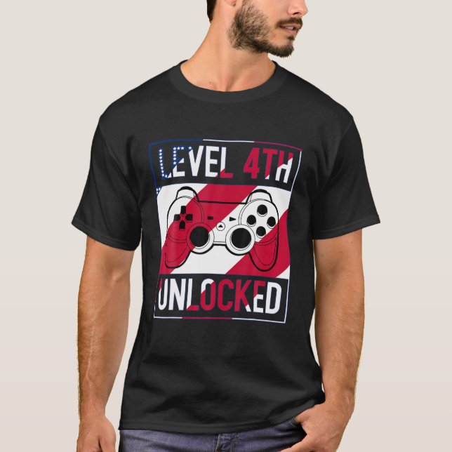 Camiseta Nivel 4 Desbloqueado Gracioso 4 De Julio Vide Juga (Anverso)