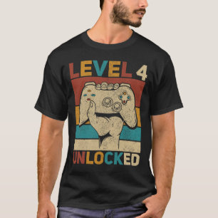 Camiseta Nivel 4 Desbloqueado Niño de 4 años Cuarto Día 4t