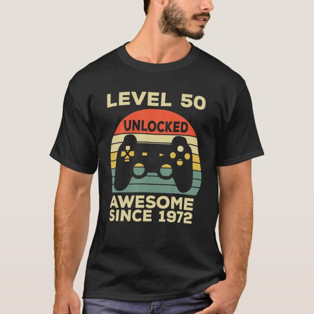 Camiseta Nivel 50 Cumpleaños Desbloqueado 50 Awesome Si (Anverso)