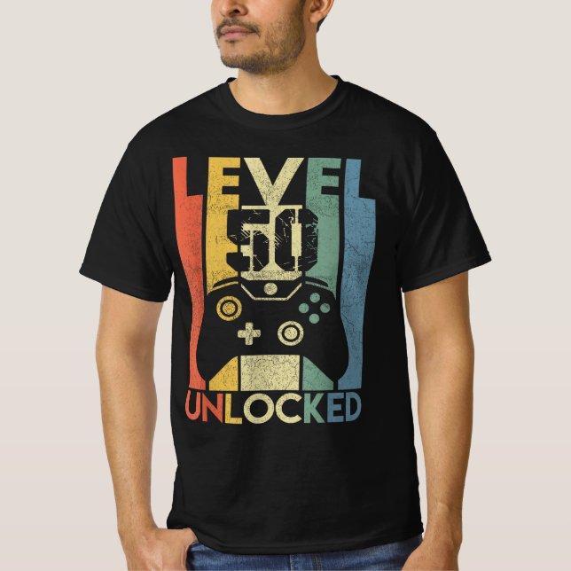 Camiseta Nivel 50 Gracioso Video Gamer desbloqueado, 50 año (Anverso)