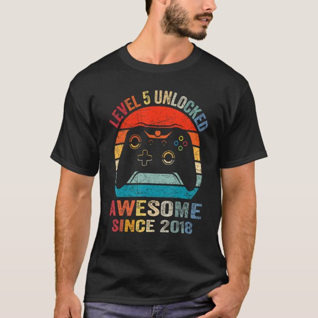 Camiseta Nivel 5 de videojugador desbloqueado impresionante (Anverso)