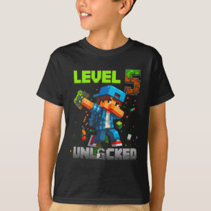Camiseta Nivel 5 Desbloqueado Cumpleaños Divertido Niño Jug
