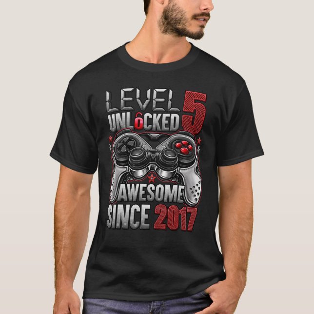 Camiseta Nivel 5 Desbloqueado desde 2017 5º cumpleaños (Anverso)