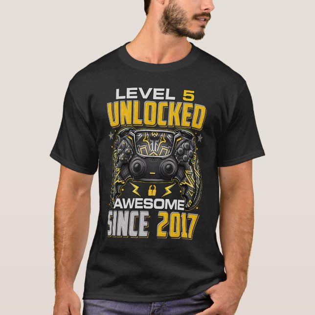 Camiseta Nivel 5 Desbloqueado desde 2017 5º cumpleaños G (Anverso)