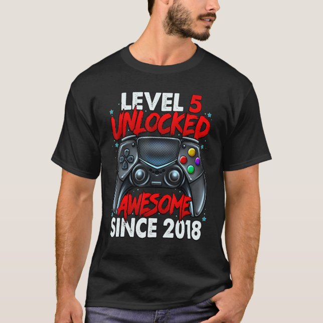 Camiseta Nivel 5 Desbloqueado desde 2018 5º cumpleaños G (Anverso)