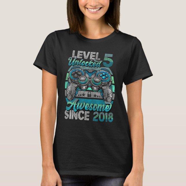 Camiseta Nivel 5 Desbloqueado desde 2018 5º cumpleaños G (Anverso)