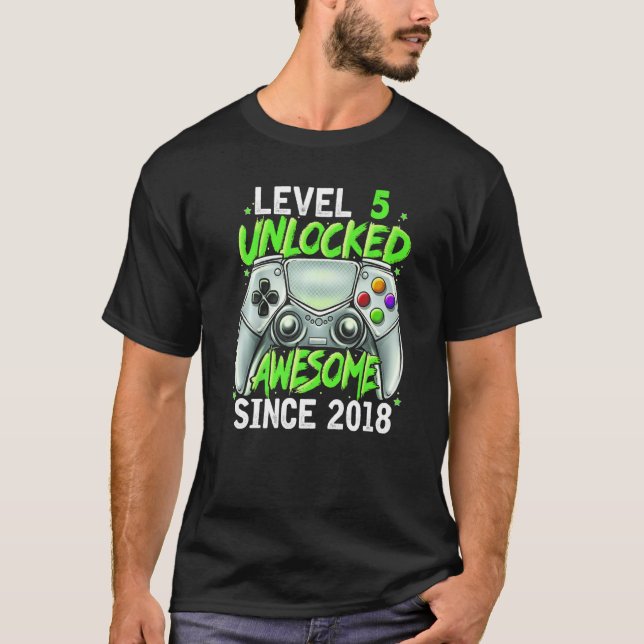 Camiseta Nivel 5 Desbloqueado desde 2018 5º cumpleaños G (Anverso)
