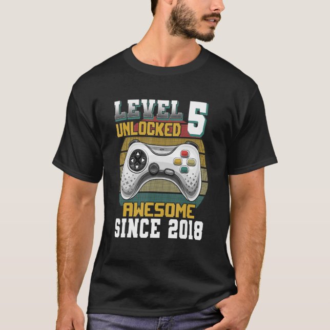Camiseta Nivel 5 Desbloqueado desde 2018 5º cumpleaños G (Anverso)