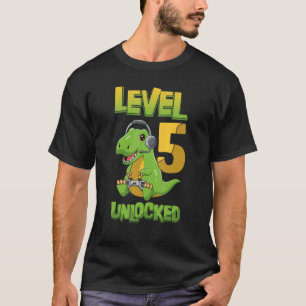 Camiseta Nivel 5 Dinosaurio de cumpleaños desbloqueado 5 añ