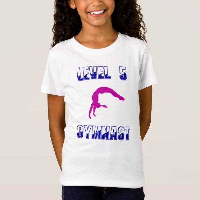 Camiseta Nivel 5 Gimnasia Gimnasta Azul y Magenta Gimnasia (Anverso)