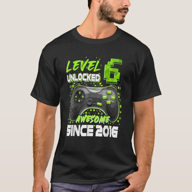 Camiseta Nivel 6 Desbloqueado desde 2016 6º cumpleaños B (Anverso)
