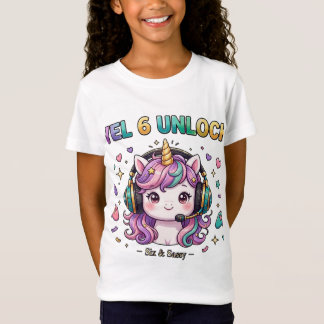 Camiseta Nivel 6 Desbloqueado Seis y Sassy Unicornio Jugado