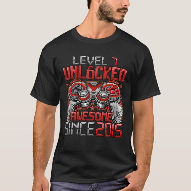 Camiseta Nivel 7 Desbloqueado Desde 2015 Séptimo Cumpleaños (Anverso)