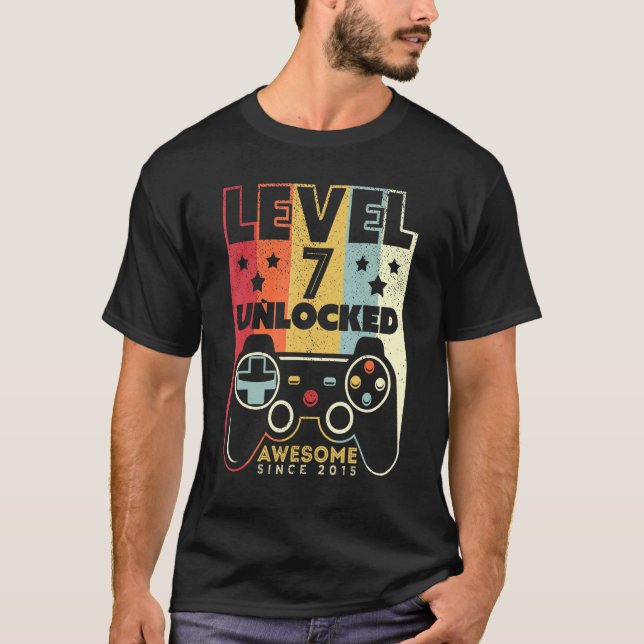 Camiseta Nivel 7 Desbloqueado Impresionante videojuego 2015 (Anverso)