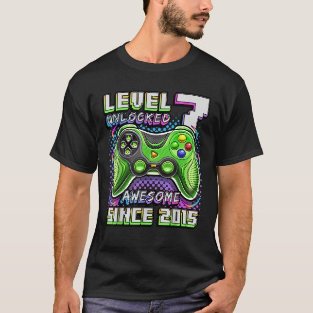 Camiseta Nivel 7 Desbloqueado Impresionante videojuego 2015 (Anverso)