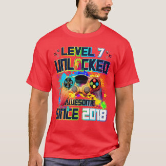 Camiseta Nivel 7 Desbloqueado Jugador de Video de 7 Años Cu